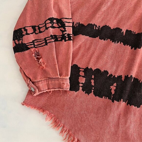 Pol Pink & Black Whimsy Goth Distressed Boxy Oversized Denim Jacket - Picture 7 of 8